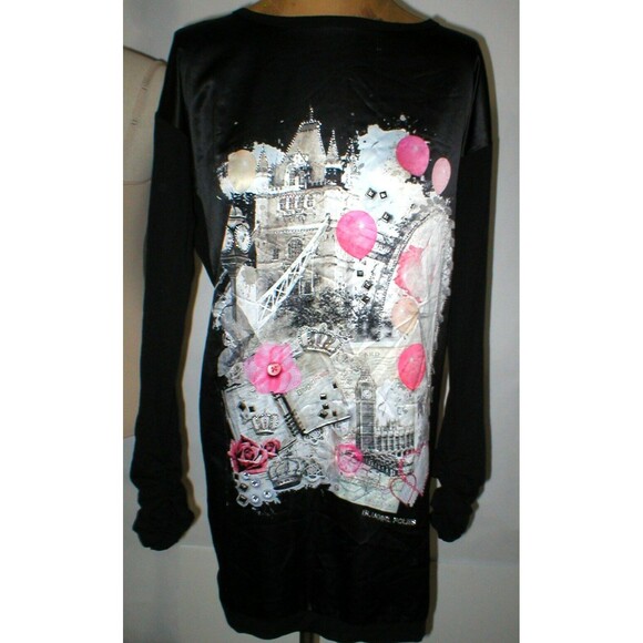 New Womens 10 NWT Black Designer Blugirl Folies Blumarine Ruching Satin London - Picture 1 of 12